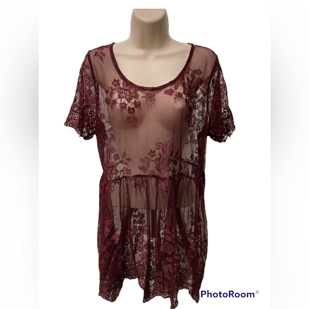 🛍️Torrid Babydoll Sheer Lace Short Sleeve Burgundy size 0X